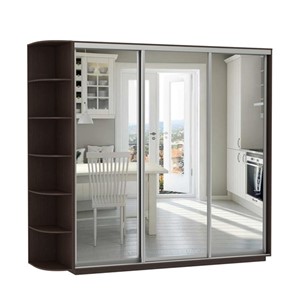 Шкаф 3-х дверный Экспресс (3 зеркала), со стеллажом 2700х600х2200, венге в Рязани