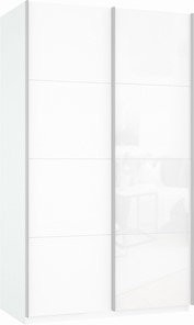 Шкаф 2-х дверный Прайм (ДСП/Белое стекло) 1200x570x2300, белый снег в Рязани