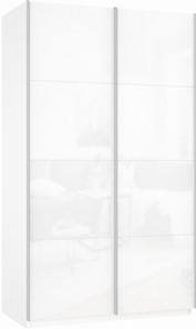 Шкаф 2-х створчатый Прайм (Белое стекло/Белое стекло) 1600x570x2300, белый снег в Рязани