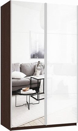 Шкаф Прайм (Зеркало/Белое стекло) 1600x570x2300, венге в Рязани - изображение