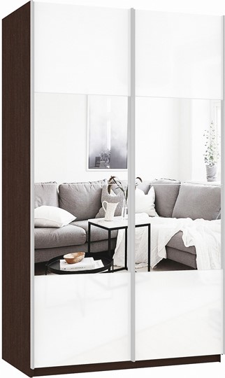 Шкаф Прайм (Зеркало/Белое стекло) 1200x570x2300, венге в Рязани - изображение 2
