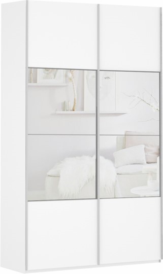 Шкаф 2-х дверный Прайм (ДСП/Зеркало) 1400x570x2300, белый снег в Рязани - изображение 2