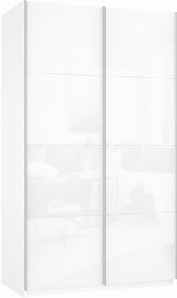 Шкаф-купе 2-х дверный Прайм (Белое стекло/Белое стекло) 1400x570x2300, белый снег в Рязани - изображение