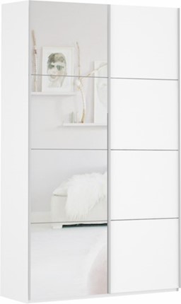 Шкаф 2-х дверный Прайм (ДСП/Зеркало) 1400x570x2300, белый снег в Рязани - изображение