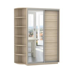 Шкаф 2-х дверный Экспресс (ДСП/Зеркало), со стеллажом, 1900х600х2400, шимо светлый в Рязани
