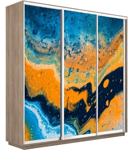 Шкаф 3-дверный Экспресс 2100х450х2200, Абстракция оранжево-голубая/дуб сонома в Рязани