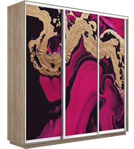 Шкаф 3-дверный Экспресс 2100х450х2400, Абстракция розовая/дуб сонома в Рязани