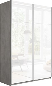 Шкаф 2-дверный Прайм (Белое стекло/Белое стекло) 1400x570x2300, бетон в Рязани