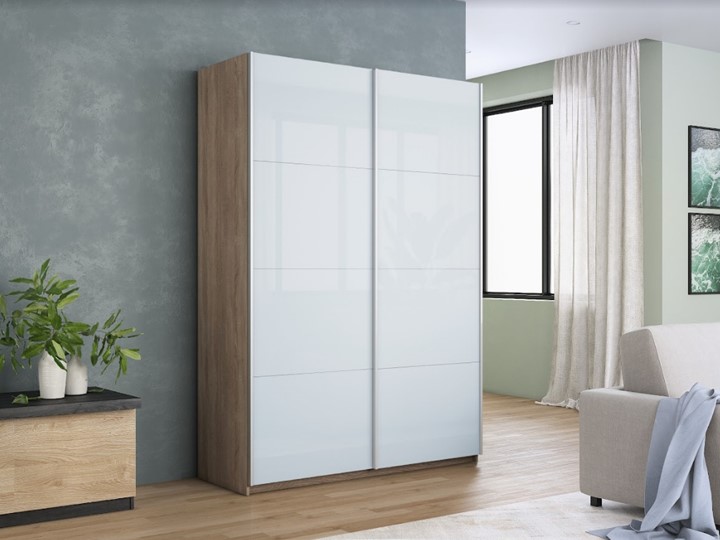 Шкаф двухдверный Прайм (Белое стекло/Белое стекло) 1600x570x2300, дуб сонома в Рязани - изображение 4
