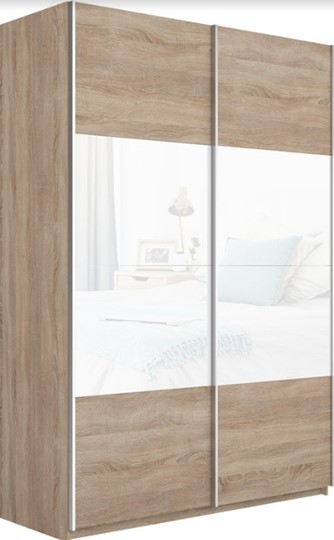 Шкаф 2-дверный Прайм (ДСП/Белое стекло) 1600x570x2300, дуб сонома в Рязани - изображение 4