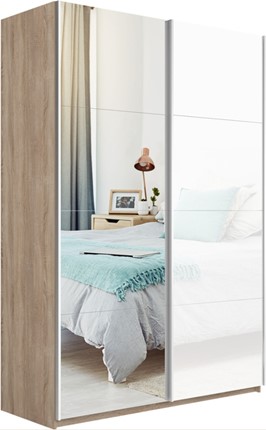 Шкаф 2-створчатый Прайм (Зеркало/Белое стекло) 1400x570x2300, дуб сонома в Рязани - изображение
