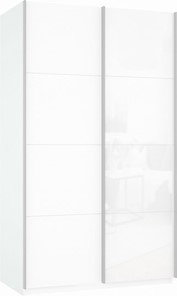 Шкаф 2-дверный Прайм (ДСП/Белое стекло) 1400x570x2300, белый снег в Рязани
