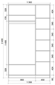 Шкаф 2-х дверный 2400х1362х620 с двумя зеркалами ХИТ 24-14-55 Венге Аруба в Рязани - предосмотр 2