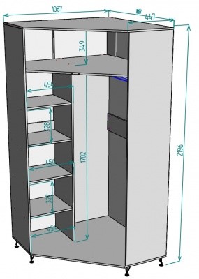 Распашной шкаф угловой Лофт H130, ДВ в Рязани - изображение 1