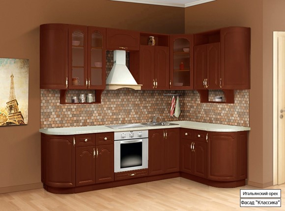 Кухня угловая Классика 2700х1500, цвет Итальянский орех в Рязани - изображение