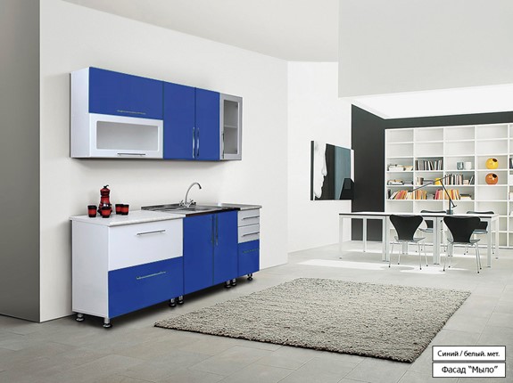 Кухонный гарнитур Мыло 224 2000х718, цвет Синий/Белый металлик в Рязани - изображение