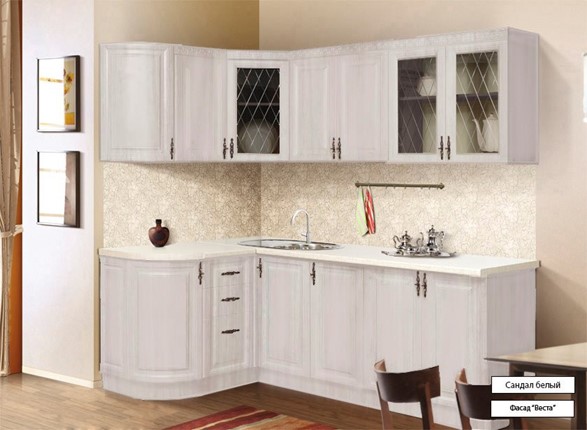 Угловой кухонный гарнитур Веста 1330х2200, цвет Сандал белый в Рязани - изображение