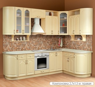 Модульная кухня Классика 2700х1500, цвет Дуб беленый в Рязани