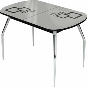Кухонный стол раздвижной Ривьера мини хром №5, Рисунок квадро (стекло белое/черный/черный) в Рязани