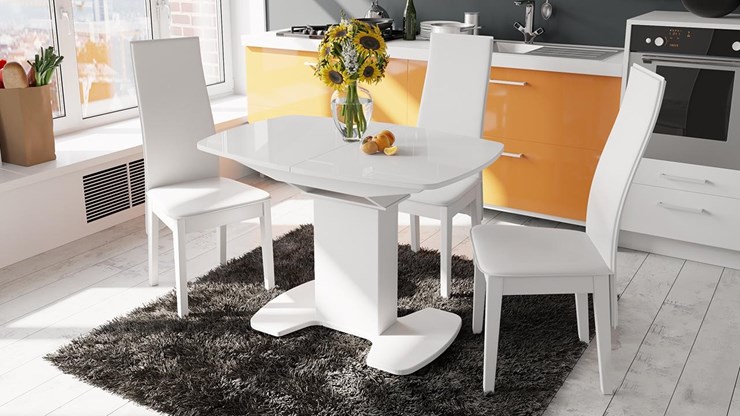 Кухонный раскладной стол Портофино (СМ(ТД)-105.01.11(1)), цвет  Белый глянец/Стекло белое в Рязани - изображение 1