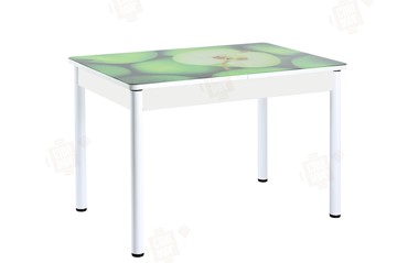 Кухонный стол раскладной Айсберг-02 СТФ, белое лдсп/зеленые яблоки/ноги крашеные в Рязани