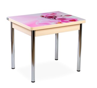 Кухонный пристенный стол СПА-02 СТФ, молочный дуб/фотопечать орхидея/опоры хром в Рязани