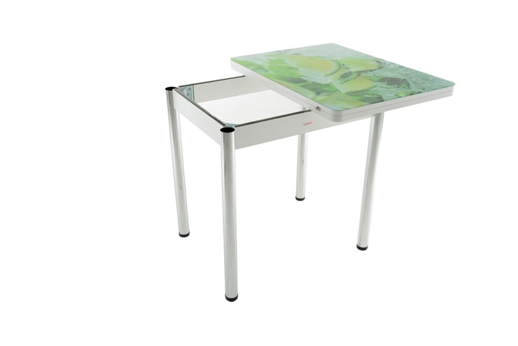 Кухонный раскладной стол Бари хром №6 (стекло молочное/дуб выбеленный) в Рязани - изображение 2