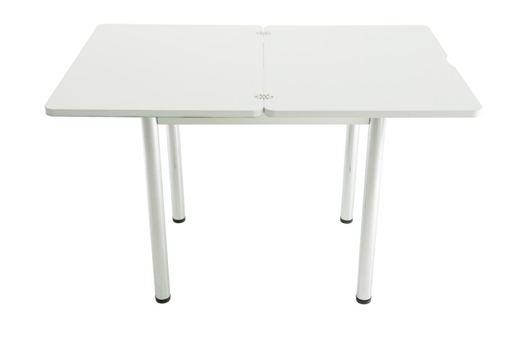 Кухонный раскладной стол Бари хром №6 (стекло молочное/дуб выбеленный) в Рязани - изображение 4