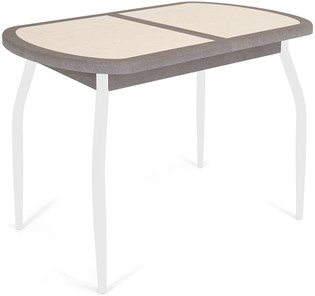 Кухонный стол раскладной Будапешт-1 ПЛ (ноги белые, плитка бежевая/серый камень) в Рязани