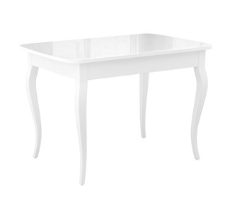 Кухонный раздвижной стол Dikline M110 Белый/стекло белое глянец/ножки MC белые в Рязани