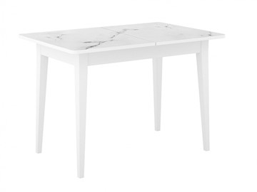 Кухонный раздвижной стол Dikline M110 Белый/стекло белый мрамор сатин/ножки MM белые в Рязани