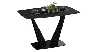 Кухонный раздвижной стол Фабио тип 1 (Черный муар, Стекло матовое черный мрамор) в Рязани