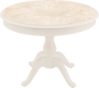 Кухонный стол раскладной Фабрицио-1 Glass, Круг 1000, фотопечать (Мрамор 6, Слоновая кость) в Рязани