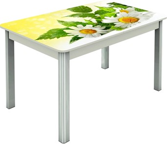 Кухонный стол раздвижной Гамбург исп.2 ноги метал. крашеные №23, Фотопечать (Цветы №3) в Рязани