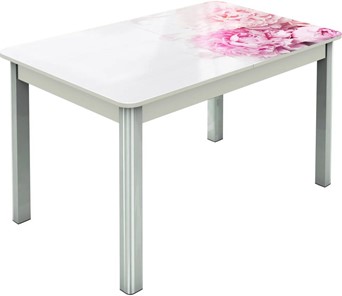 Кухонный стол раздвижной Гамбург исп.2 ноги метал. крашеные №23, Фотопечать (Цветы №49) в Рязани