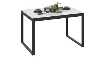 Обеденный раздвижной стол Маркус Тип 1 (Черный муар, Стекло белый мрамор) в Рязани