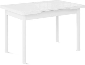 Раздвижной стол Милан-1 EVO, ноги металлические белые, стекло белое/серый в Рязани