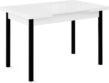 Кухонный раскладной стол Милан-1 EVO, ноги металлические черные, стекло белое/серый в Рязани