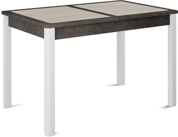 Кухонный стол раскладной Ницца-1 ПЛ (ноги белые, плитка бежевая/серый камень) в Рязани