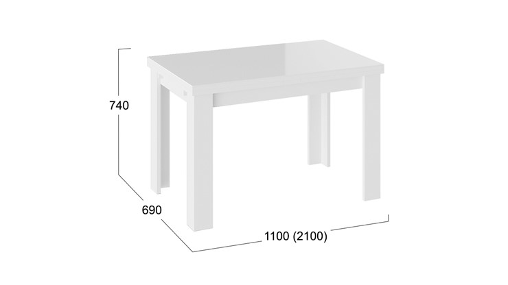 Раздвижной стол Норман тип 1, цвет Белый/Стекло белый глянец в Рязани - изображение 2