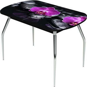 Кухонный раздвижной стол Ривьера исп.1 ноги метал. крашеные №24 Фотопечать (Цветы №14) в Рязани