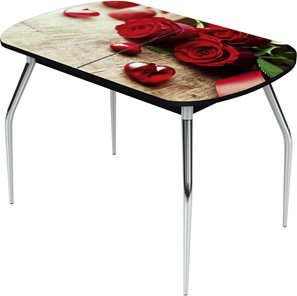 Кухонный раздвижной стол Ривьера исп.1 ноги метал. крашеные №24 Фотопечать (Цветы №33) в Рязани