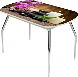 Кухонный раскладной стол Ривьера исп.2 ноги метал. крашеные №24 Фотопечать (Цветы №18) в Рязани