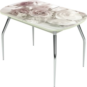 Кухонный раскладной стол Ривьера исп.2 ноги метал. крашеные №24 Фотопечать (Цветы №41) в Рязани