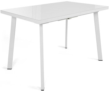 Кухонный раздвижной стол Сальвадор-1G (ноги белые, стекло cristal/белый цемент) в Рязани - предосмотр