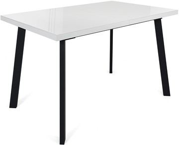 Кухонный раздвижной стол Сальвадор-2G (ноги черные, стекло cristal/белый цемент) в Рязани