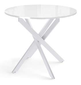 Обеденный круглый стол Dikline Rs90 стекло белое(кромка белая)/ножки белые в Рязани