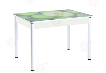 Кухонный стол раскладной Айсберг-01 СТФ, белый/фотопечать зеленые яблоки/ноги крашеные в Рязани