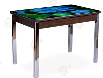 Кухонный стол раскладной Айсберг-01 СТФ, венге/фотопечать фиалка/ноги хром квадратные в Рязани