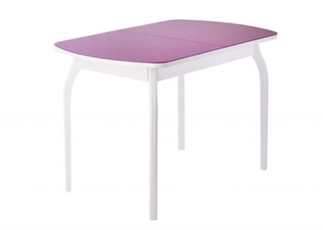 Кухонный раскладной стол ПГ-мини, матовое фиолетовое стекло, ноги гнутые массив белый в Рязани